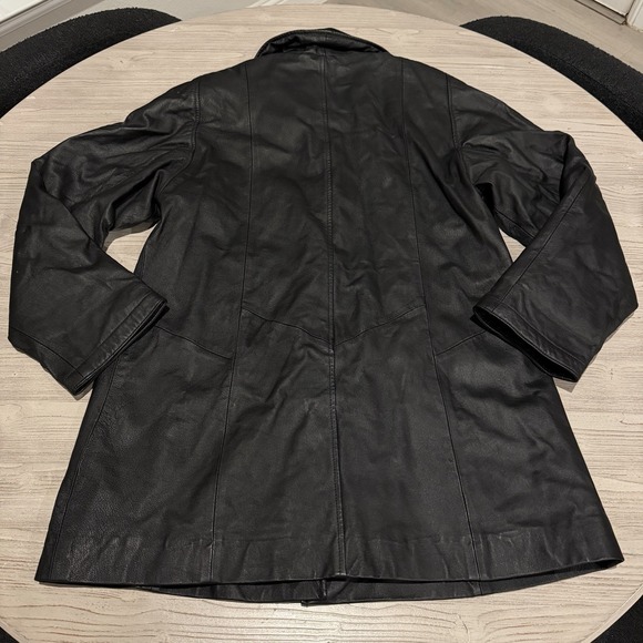 Club Donna Pelle 100% Leather Long Trench Coat Jacket Black SMALL Velvet Collar - Picture 10 of 10